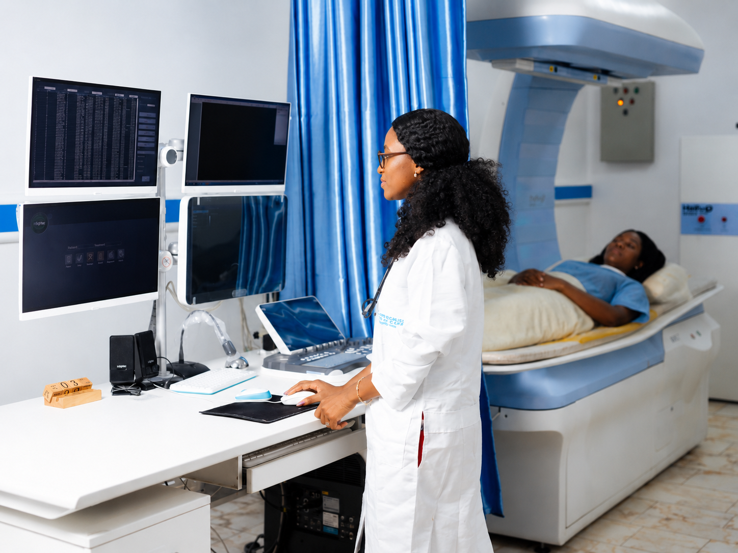 A clinician operating the HIFU treatment system at Fibroid Care Centre